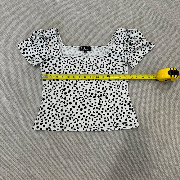 Lulu's Oh Darling Black & White Dot Print Puff Sleeve Top, size Large - Picture 6 of 9